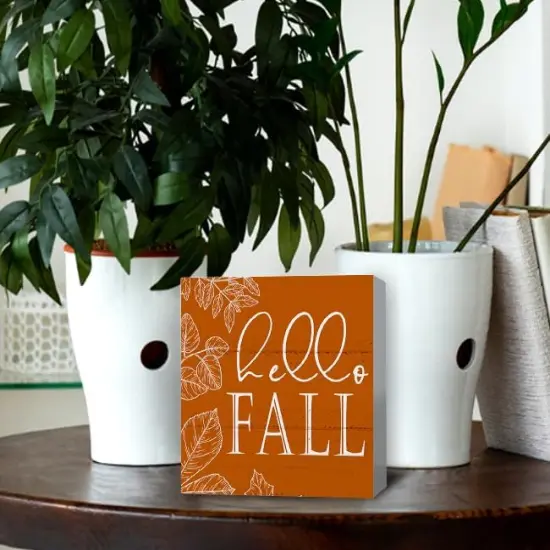 Fall Decor Wood Box Sign Tabletop Decor - 5 X 5 Inch {3}