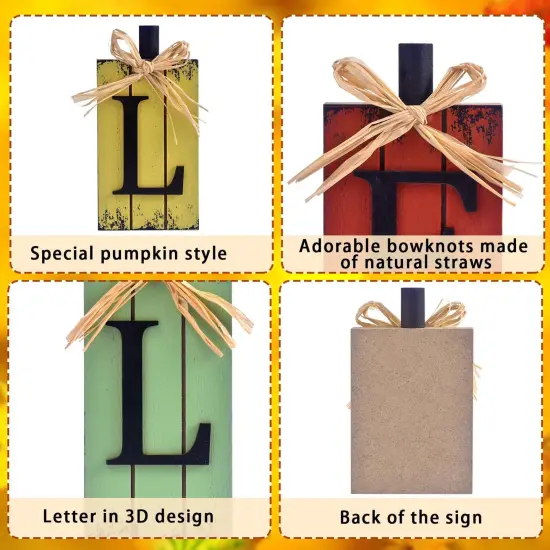 4 Pcs Wood Pumpkin Block Fall Tabletop Decor {3}