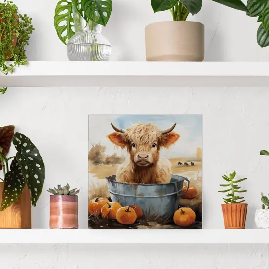 Fall Decor Autumn Pumpkin Cow Sign Tabletop Decor {4}