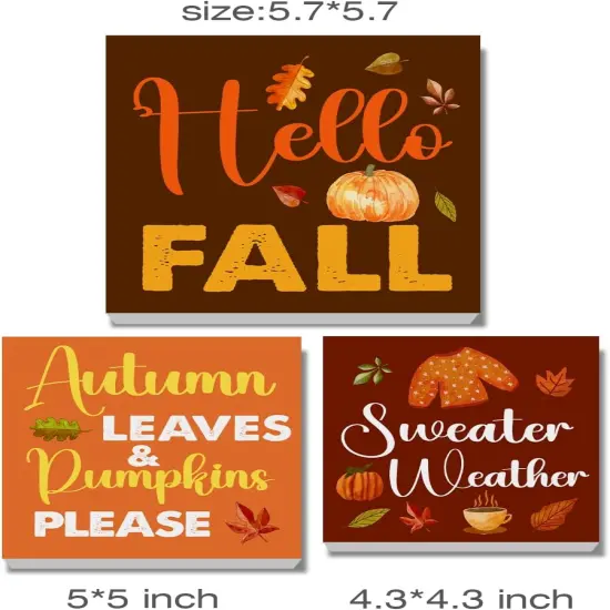 3 Pcs Hello Fall Wood Signs Tabletop Decor {2}