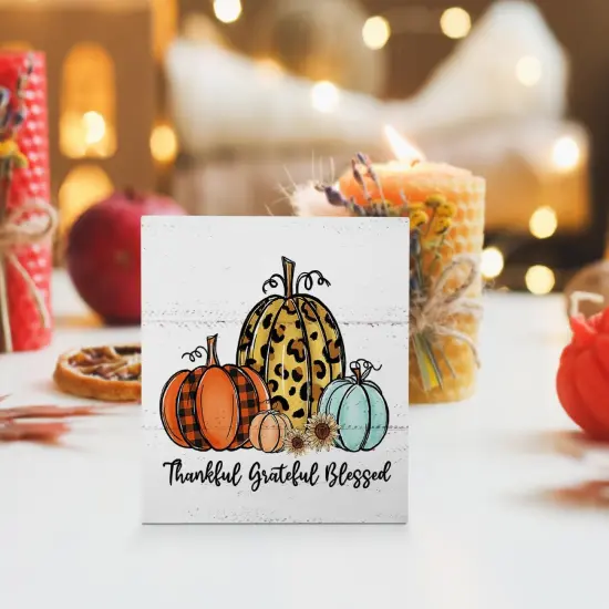 Thankful Grateful Blessed Pumpkin Wood Box Sign Table Decor {4}