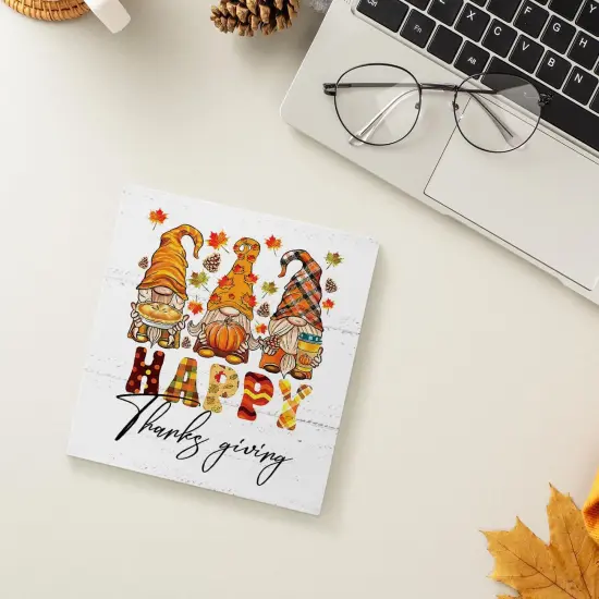 Happy Thanksgiving Fall Gnomes Wood Box Sign Tabletop Decor {5}