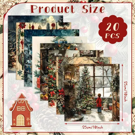 20 Pcs Vintage Christmas Quilting Fabric Squares - 10''x10'' {2}