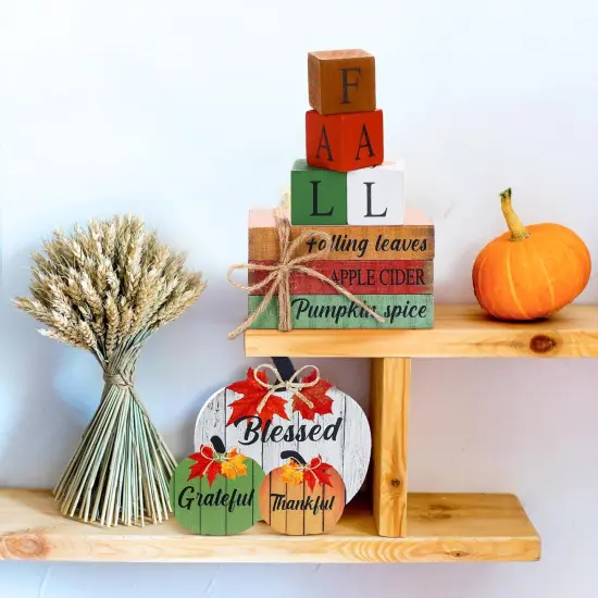 8 Pcs Fall Wooden Pumpkin Table Decorations {3}