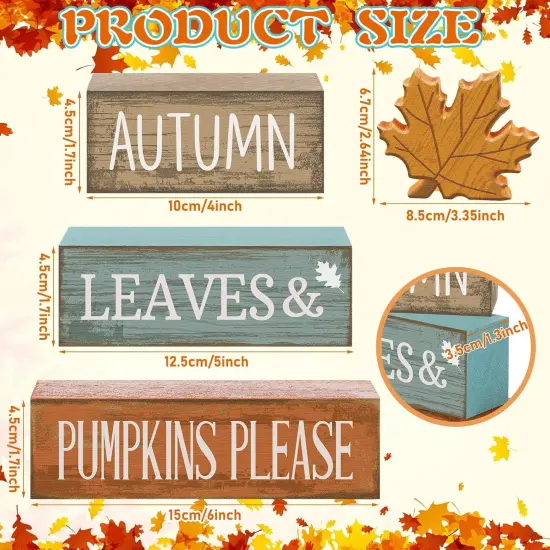 4 Pcs Fall Wooden Maple Leaf Tabletop Decorations {3}