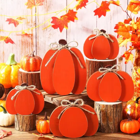 5 Pcs Fall Pumpkin Tabletop Decor Autumn Wooden Signs {1}