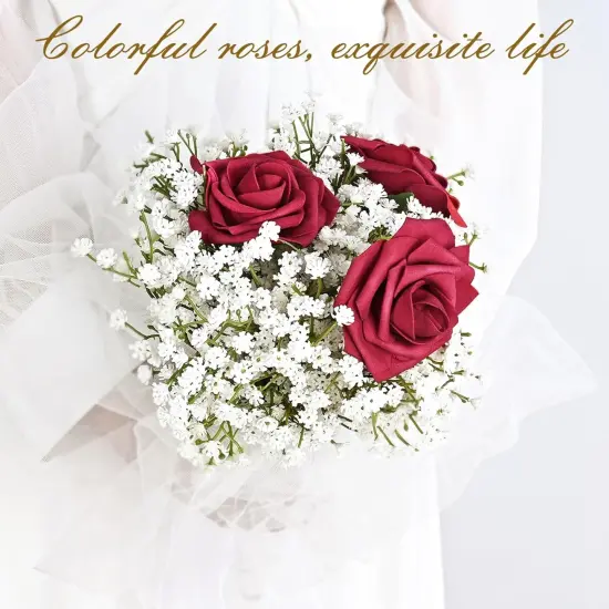 16Pcs Artificial Flowers Fake Roses with Stems {6}