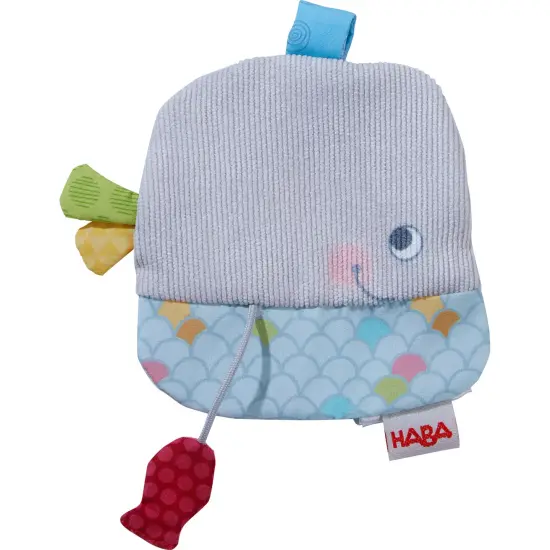 HABA Whale Lovey Crinkle Toy, Baby Soft Cloth and Baby Soother with Attached Red Fish for Sensory Play Multicolor {1}