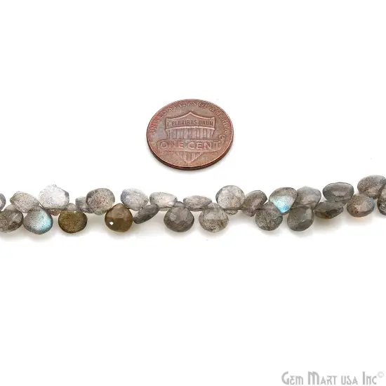 Labradorite Heart Beads, 8.5 Inch Gemstone Strands, Drilled Strung Briolette Beads, Heart Shape, 4-5mm {2}