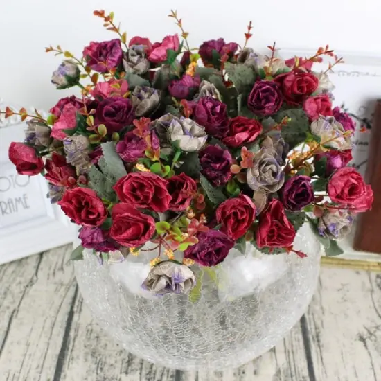 4 Bundles 21 Heads Artificial Fall Flowers Bouquets (Red Brown) {4}