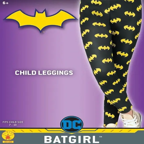 Rubies Batgirl Children's Leggings Girls Halloween Accessory- 6+ Black {3}