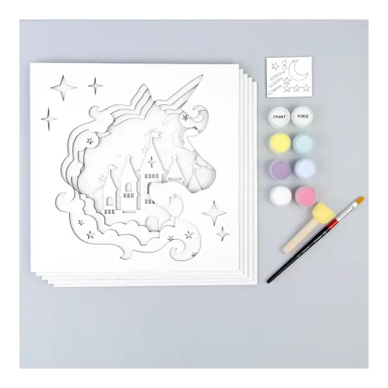 Rosa Talent Unicorn - 3D Painting Set. Primed Fiberboard. 5 Layers. 11.81*11.81 inches. {3}