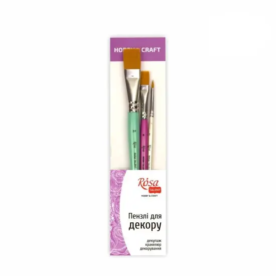 Rosa Studio Paint Brush Set N2 - FOR DECOR synthetic round and flat. 3 pieces (N2,8,20). {1}