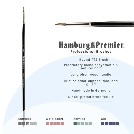 Creative Mark Hamburg Premiere Professional Oil Painting Brushes - Round #12 Oil Paint Brush - Handmade in Germany, Natural & Synthetic Hair Blend, Long Triple-Lacquered Birch Handle {3}