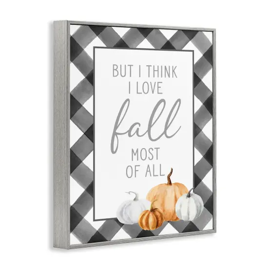 Love Fall Festive Phrase Autumn Plaid BorderFramed Giclee Art Gray {3}
