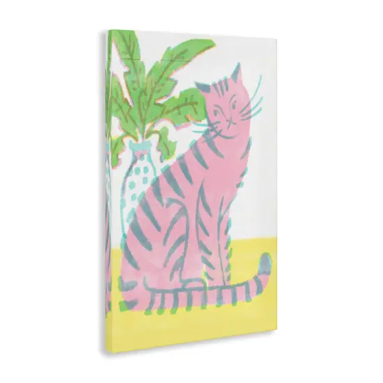 Stupell Industries Modern Pink Cat & Plant Canvas Design by Hannah Moren {3}