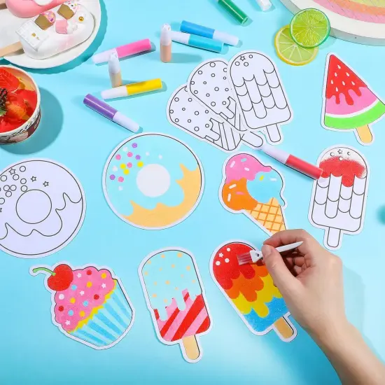 30 Sets Sand Art Kit Crafts for Kids 30 Sand Art Pictures with 23 Colored Sands DIY Sweet Treat Craft Paintings with Brushes {3}