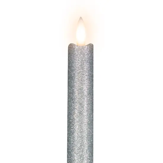 Northlight LED Flameless Flickering Taper Glittered Christmas Candles - 11" - Silver - Set 2 {7}