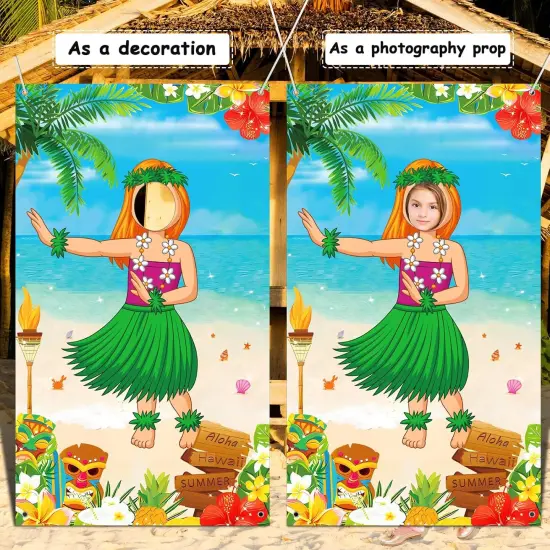 Hawaiian Photo Door Banner, Luau Party Decorations, Large 65&times;39 inches Tiki Luau Photo Props, Aloha Tiki Banner for Party Hawaiian Door Banner, Party Supplies for Tropical Beach {4}