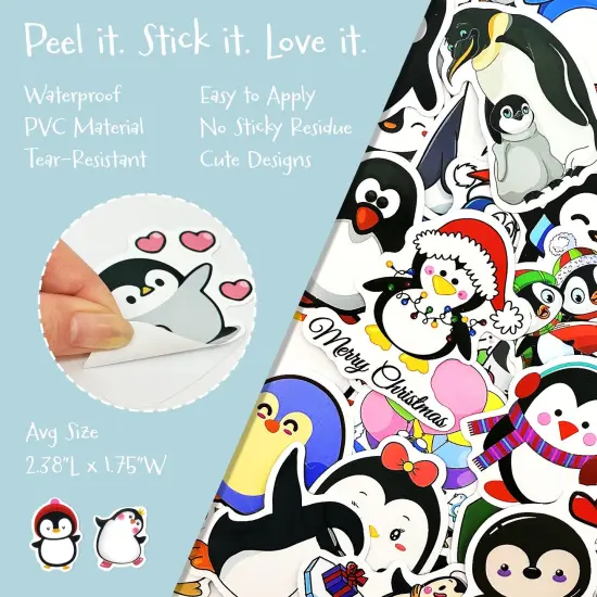 Wrapables Waterproof Vinyl Stickers for Water Bottles, Laptop, Phones, Skateboards, Decals for Teens, 100pcs, Penguin Fun {2}