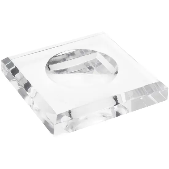 Plymor Clear Acrylic Square Display Base with Indented Circle to Hold Egg, Marble, Ball or Sphere, 4" W x 4" D x 0.75" H (2.5" Circle) {2}