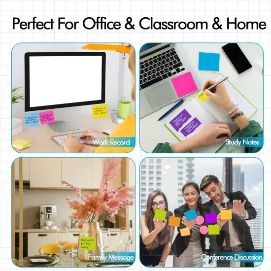 24 Pack Sticky Notes Small, Super Sticking Power Memo Pads, 12 Assorted Colors Self-Stick Pads, 100 Sheets/Pad Strong Adhesive Notes for Home,School,Office,Use on Walls,Doors,Windows {5}