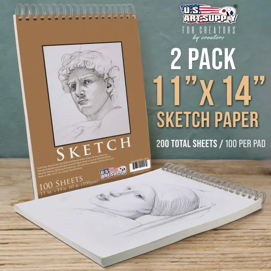 11"x14" Top Spiral Bound Sketch Book, 2 Pack, 100 Sheets Each, 60lb (100gsm), Acid-Free, Artist Sketchbook, Drawing Pad for Adults & Students {2}