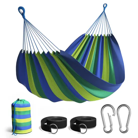 Sorbus Double Hammock With Steel Stand - Portable Carrying Case Blue Stripes {7}