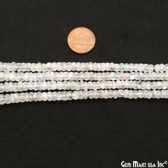 Rainbow Moonstone Rondelle Beads, 12.5 Inch Gemstone Strands, Drilled Strung Nugget Beads, Faceted Round, 3-4mm {3}