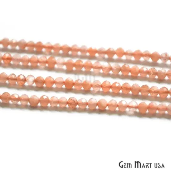 Peach Moonstone Rondelle Beads, 12-13 Inch Gemstone Strands, Drilled Strung Nugget Beads, Faceted Round, 2-2.5mm {6}