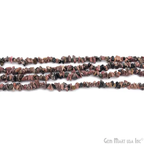 Rhodonite Chip Beads, 34 Inch, Natural Chip Strands, Drilled Strung Nugget Beads, 3-7mm, Polished, GemMartUSA (CHRN-70001) {4}
