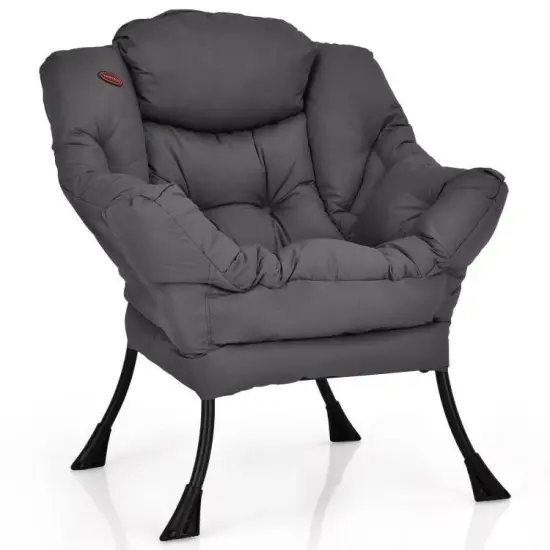Modern Soft Polyester Fabric Accent Chair with High-Density Cushioning and Side Storage Pocket Grey {1}