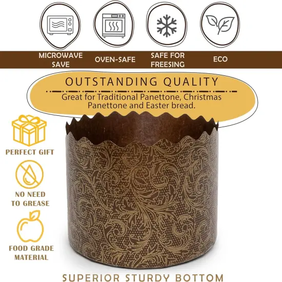 12 oz Easter Bread Paper Mold Kulich |12 pcs| Easter Bread Forms Paska Mold - Panettone Paper Mold - Italian Non Stick Panettone Paper Baking Molds - Brown Design W 4.33 x H 3.35-In {2}