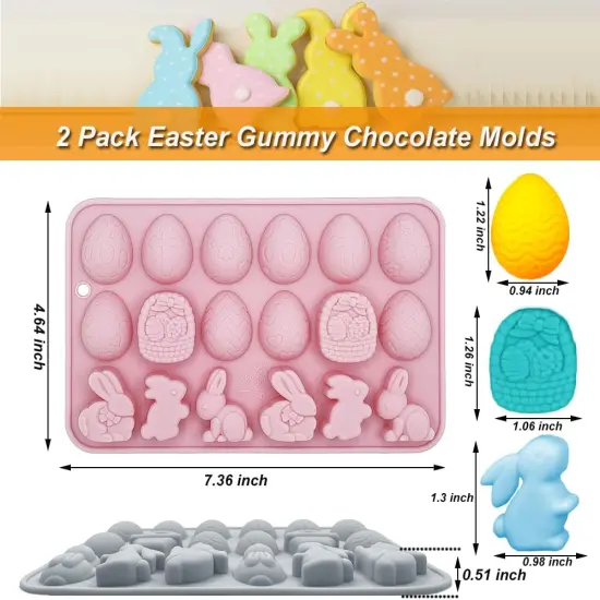 2 Pack Easter Gummy Chocolate Molds 18 Cavities Egg Rabbit Candy Mould Tray Baking Tools for Chocolate Cake Dessert Candy Mousse Pastry Handmade Soap Cupcake Topper Crayons {5}
