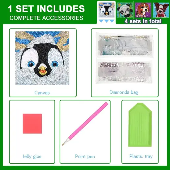 4Pcs DIY Art Painting Kits for Kids Animal Art and Crafts for Kids Ages 6-8-10-12 Girls Boys 5D Gem Art by Number Kits for Birthday Christmas Gifts {2}