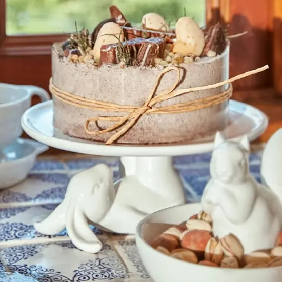 Cupcake Stand, Easter Decorations, Ceramic Dessert Plates for Eggs and Cookies, Bunny Candy Dish Gifts, 8.3 Inch White {5}