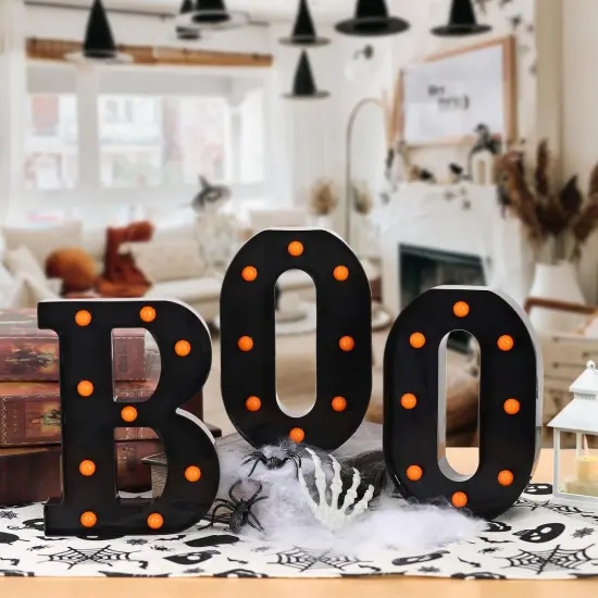 LED &ldquo;BOO&rdquo; Marquee Sign &ndash; Light-Up Halloween Tabletop Decor for Mantel, Fireplace & Party Display {3}