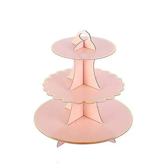 3-Tier Blush Cupcake Stand &ndash; Pink Round Cardboard Dessert Display for Girls Birthday, Baby Shower, Party Decorations {1}