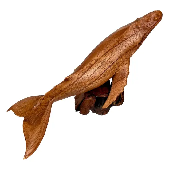 Hand Carved 11.75" Humpback Whale Wood Sculpture Nautical Decor on Base {1}