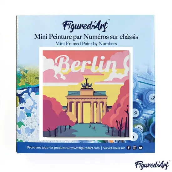 Figured'Art Mini Paint by Numbers Kit for Adults with Frame Travel Poster Berlin Small format 8"x8" - Craft Art Painting DIY Canvas Already Stretched on a Wooden Frame {3}