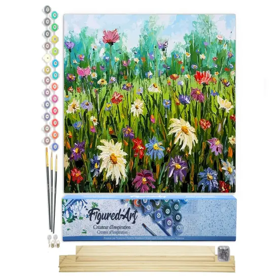 Figured'Art Paint by Numbers Kit for Adults Flowers in the Countryside 16"x20" - Craft Art Painting Rolled Canvas with DIY wooden frame {1}
