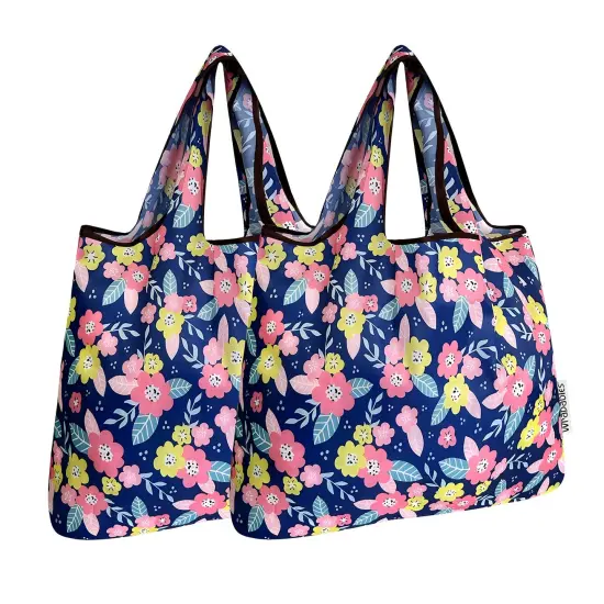 Wrapables Foldable Tote Nylon Reusable Grocery Bag (Set of 2), Pink & Yellow Corsage {1}