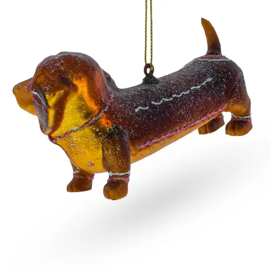 Dachshund with Bow Tie Glass Christmas Ornament {3}