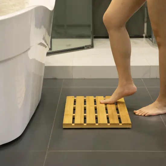Basicwise 21.25-inch Luxury Non-Slip Waterproof Durable Bamboo Bath Mat - Multi-Purpose Home Essentials for Indoor and Outdoor Use - Perfect for Showers, Bathtubs, Spas, Saunas, Bathrooms, and Pools {5}