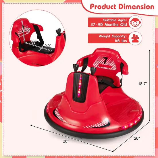 12V Kids Ride On Bumper Car with Remote Control Lights and Music Red {2}