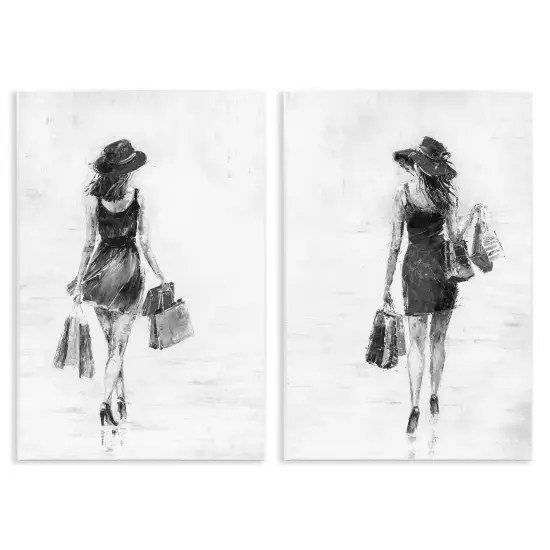 Stupell Industries Female Figures Shopping Bags 2 pc Wall Plaque Art Set Design by Jolanta Kowalik {1}