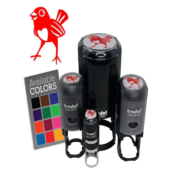 Happy Little Bird With Heart Chest Cute Love Self-Inking Rubber Stamp Crafting Black {7}