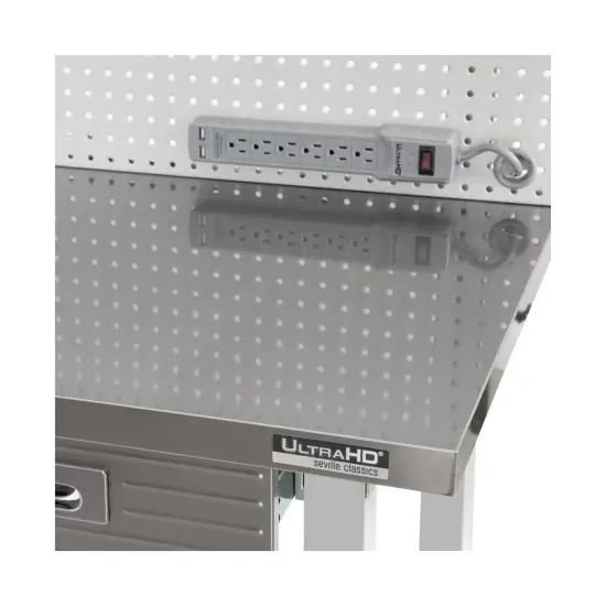 Seville Classics UltraHD Lighted Workcenter w/ Stainless Steel Top and Pegboard Granite {12}