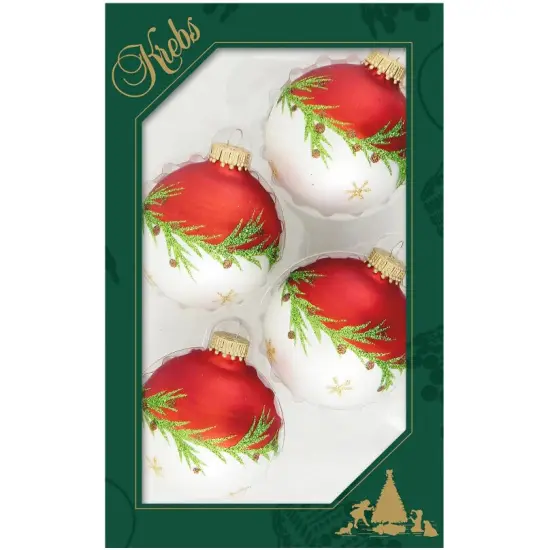 Krebs Glass Ball Ornament - Bi-Color Pine Garland - 4 Pack {3}