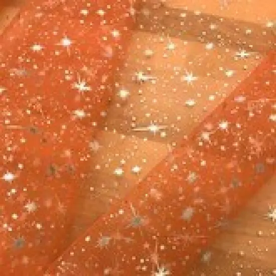 1 Yard Foil Star Organza Fabric Sheer Silver Stars Lightweight Polyester 58/59 inches wide Peach {3}